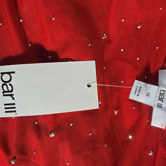 Bar III Trendy Plus Embellished Off-Shoulder Mesh Red Top 1X NWT - Picture 5 of 7